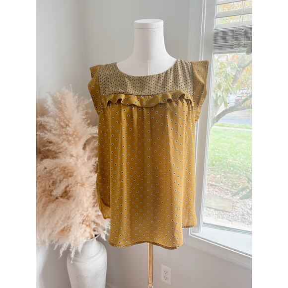 LOFT Mustard Yellow Sleeveless Ruffle Bib Peasant Blouse Women’s Medium - Picture 1 of 7